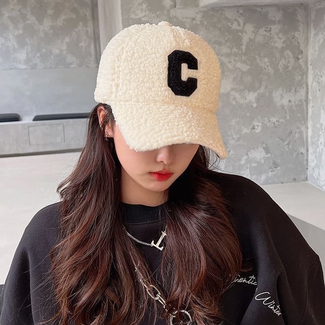 Cap Shearling Lettering Applique Baseball Faux