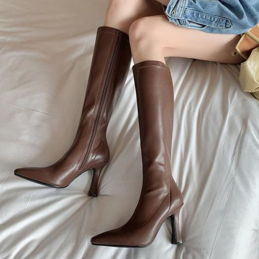 Chunky Boots Pointy-Toe Heel Tall