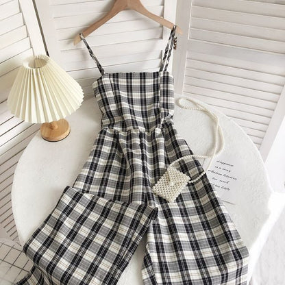 Spaghetti Strap Plaid Jumpsuit