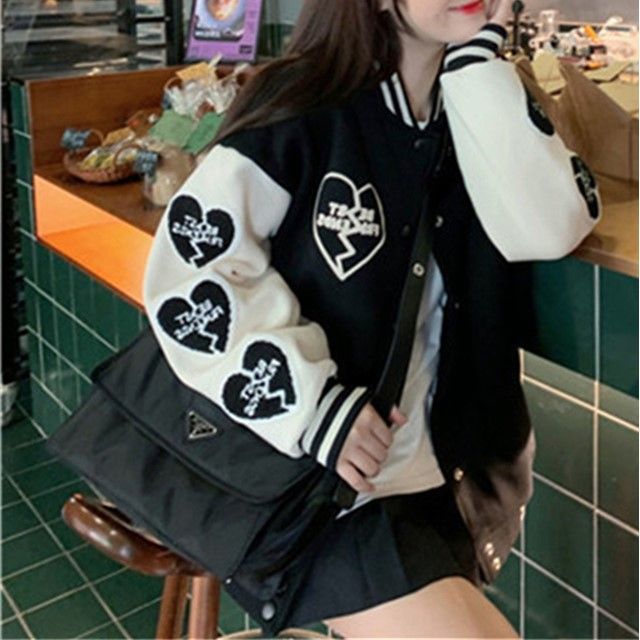 Heart Pattern Baseball Jacket