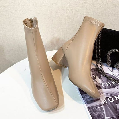 Plain Short Heel Chunky Boots