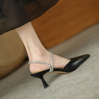 Pointy-Toe High-Heel Mules Rhinestone