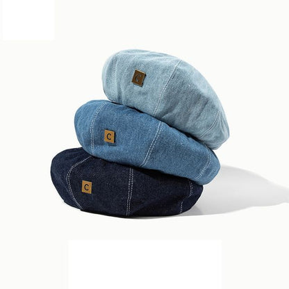 Denim Beret Hat Applique