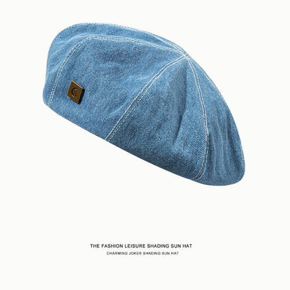 Denim Beret Hat Applique