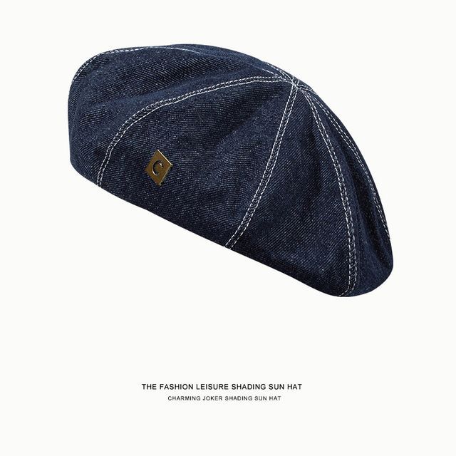 Denim Beret Hat Applique