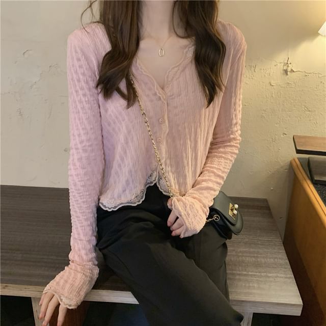 Lace Trim Cropped Blouse