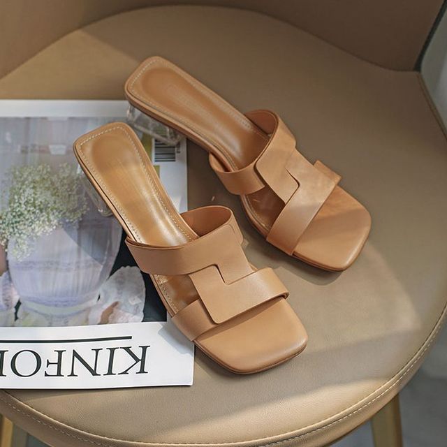 Sandals Square-Toe Slide Chunky-Heel