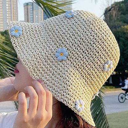 Hat Woven Floral Sun