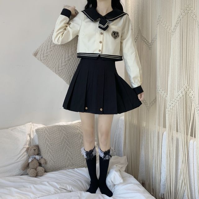 Sailor Collar Shirt  / Pleated Skirt