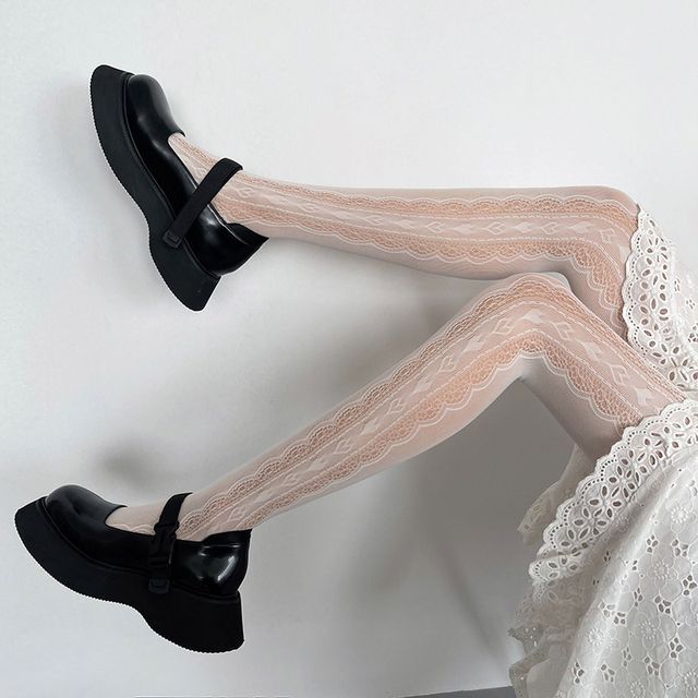 Lace Trim Sheer Tights