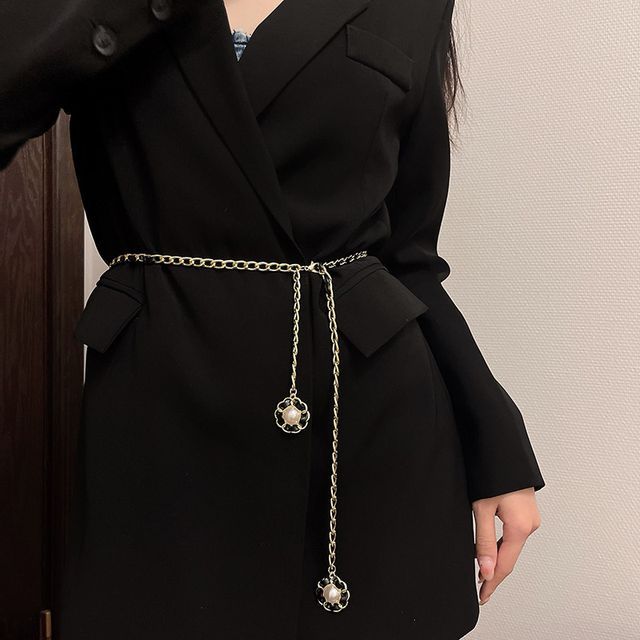 Chain Belt Pearl Floral Faux