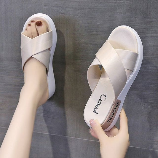 Platform Slide Sandals Crisscross