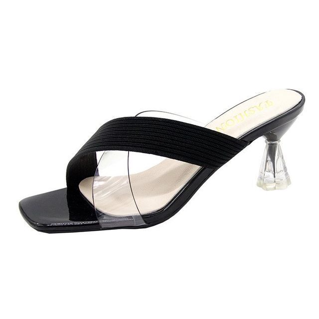 PVC Slide Panel Chunky-Heel Sandals