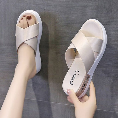 Platform Slide Sandals Crisscross