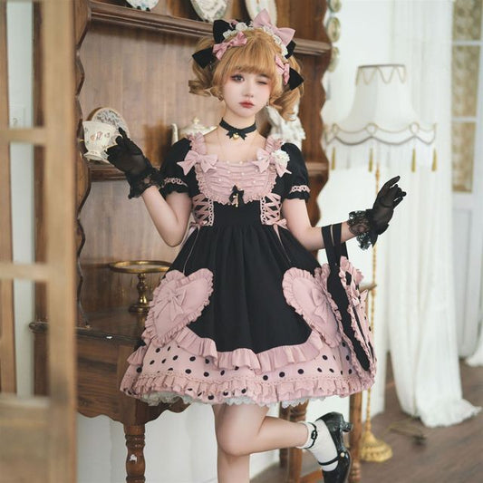 Lolita Ruffle Trim Mini A-Line Dress / Bow Headband / Handbag / Set