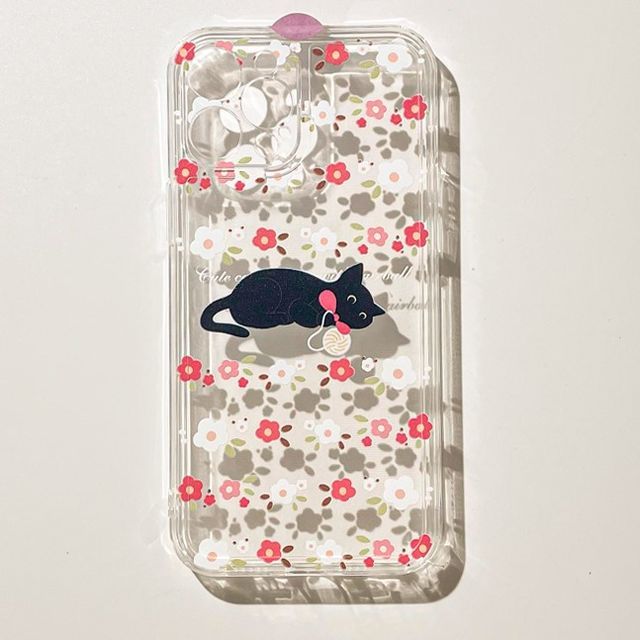 Phone Case Transparent Cat Flower