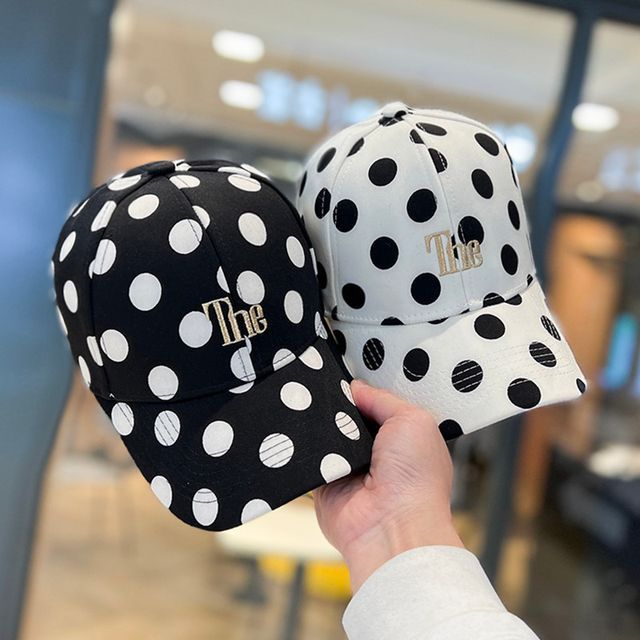 Dot Cap Lettering Polka Embroidered Baseball