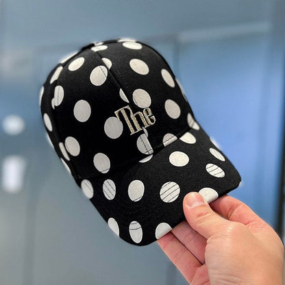 Dot Cap Lettering Polka Embroidered Baseball