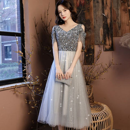 Dress Maxi Prom Shoulder Cold Sequin