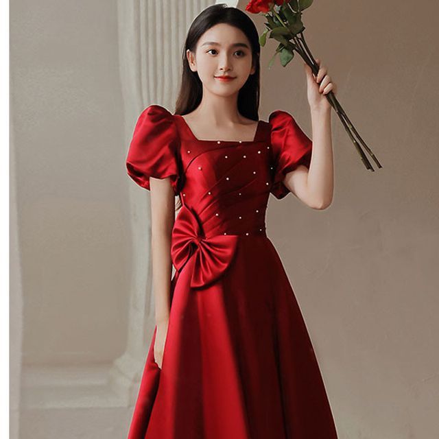 A-Line Puff-Sleeve (Various Embellished Dress Bow Prom Designs)
