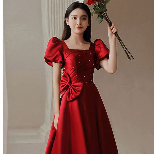 A-Line Puff-Sleeve (Various Embellished Dress Bow Prom Designs)