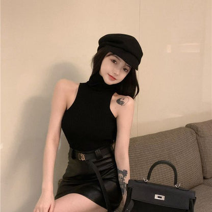 Top Plain Sleeveless Turtleneck