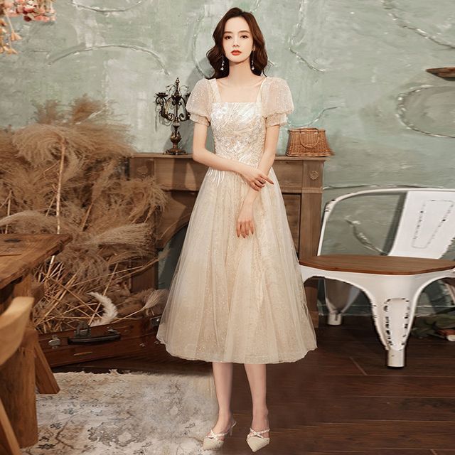 Gown / Puff-Sleeve Cocktail A-Line Evening Dress