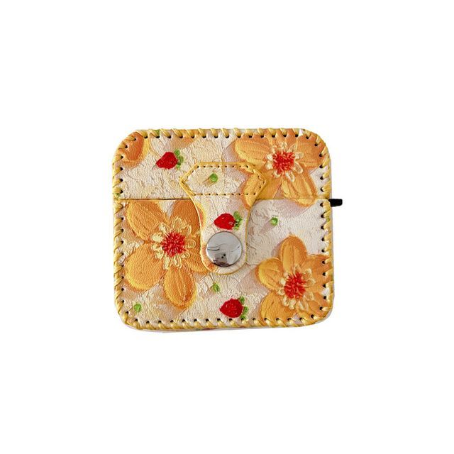 Flower Print Faux Leather AirPods Earphone Case Skin