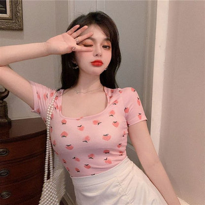 Print T-Shirt Short-Sleeve Strawberry