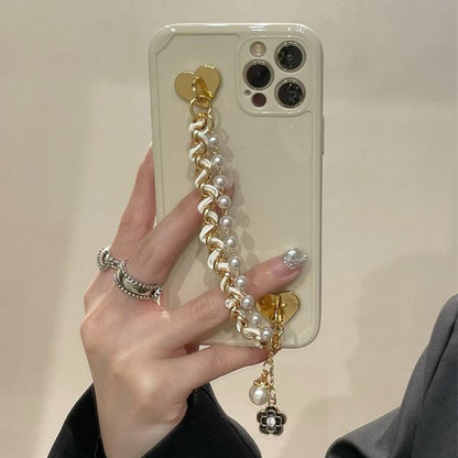 Pearl Faux Flower Case Phone Chain