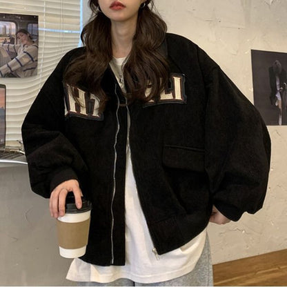 Letter Applique Shirt Jacket