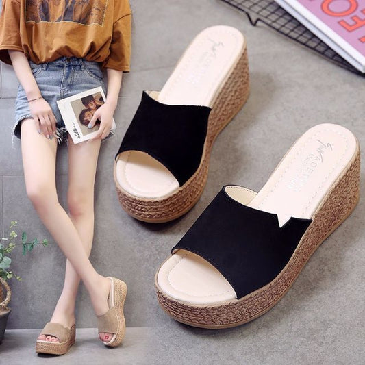 Slide Platform Wedge-Heel Sandals