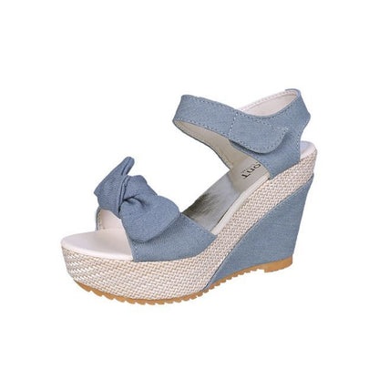 Platform Denim Wedge-Heel Sandals