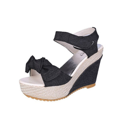 Platform Denim Wedge-Heel Sandals