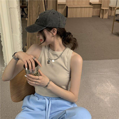 Tank Plain Top Neck Round Crop