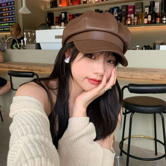 Cap Faux Newsboy Leather