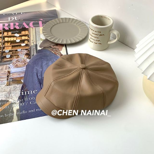Cap Faux Newsboy Leather