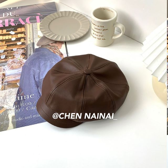 Cap Faux Newsboy Leather