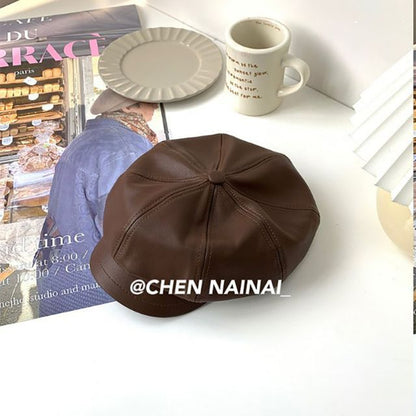 Cap Faux Newsboy Leather