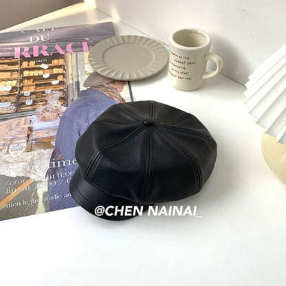 Cap Faux Newsboy Leather