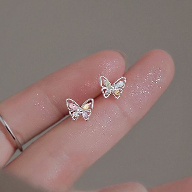 Butterfly Rhinestone Sterling Silver Earring