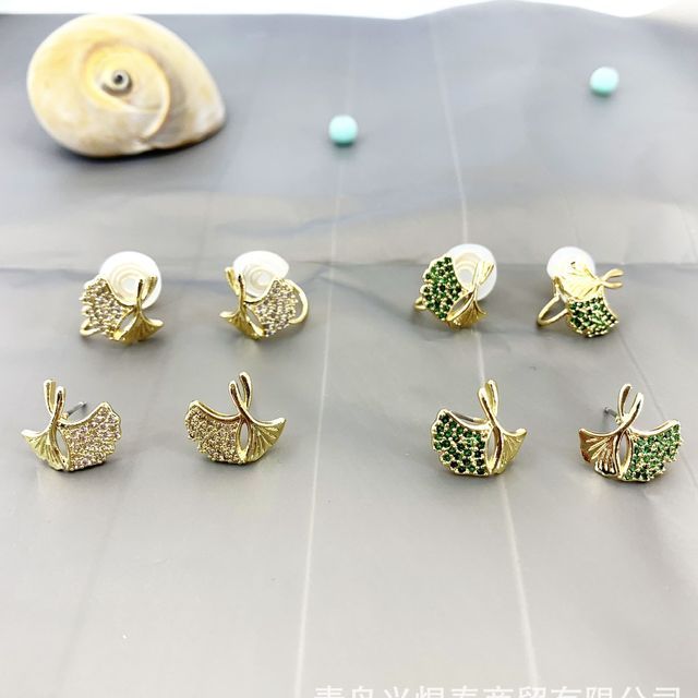 Earring Leaf Rhinestone Alloy