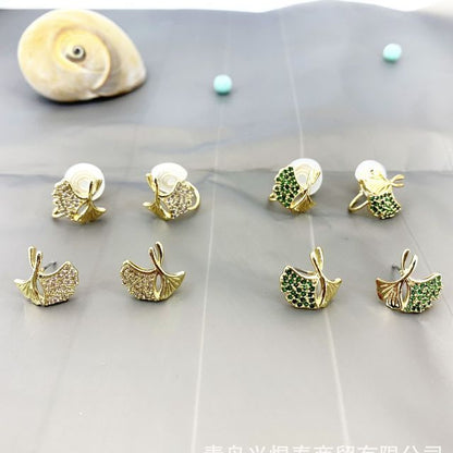 Earring Leaf Rhinestone Alloy