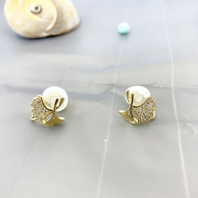 Earring Leaf Rhinestone Alloy