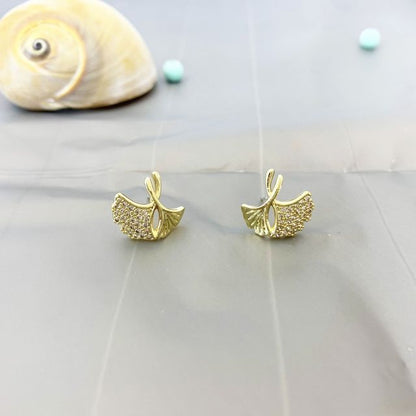 Earring Leaf Rhinestone Alloy