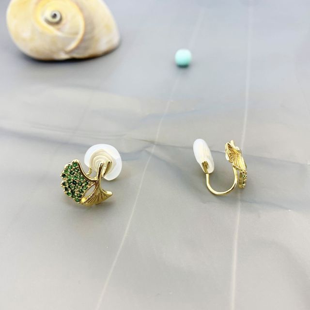 Earring Leaf Rhinestone Alloy