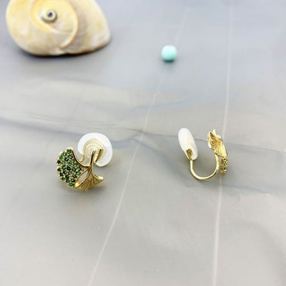 Earring Leaf Rhinestone Alloy