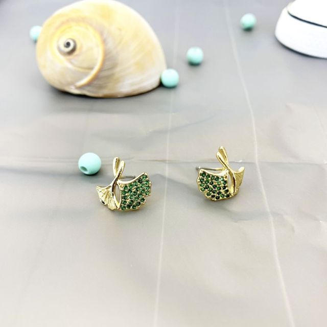 Earring Leaf Rhinestone Alloy