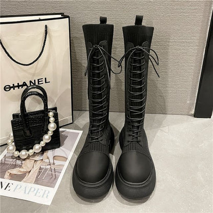 Sock Lace-Up Tall Platform Boots