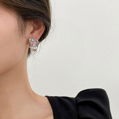 Flower Earring Rhinestone Alloy